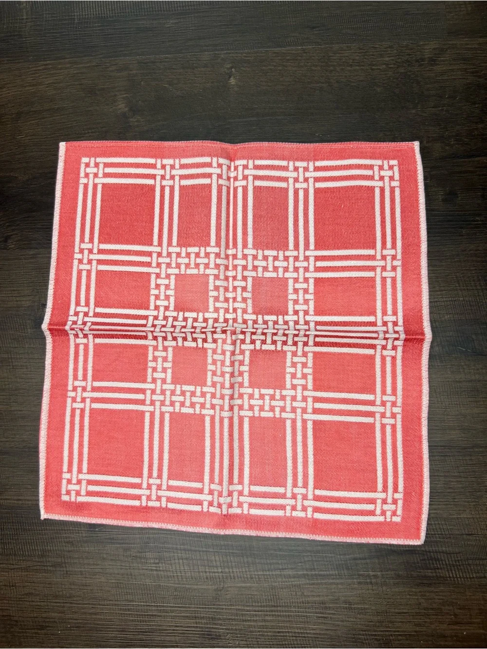 Set of Six Vintage White and Pink Patterned Napkins